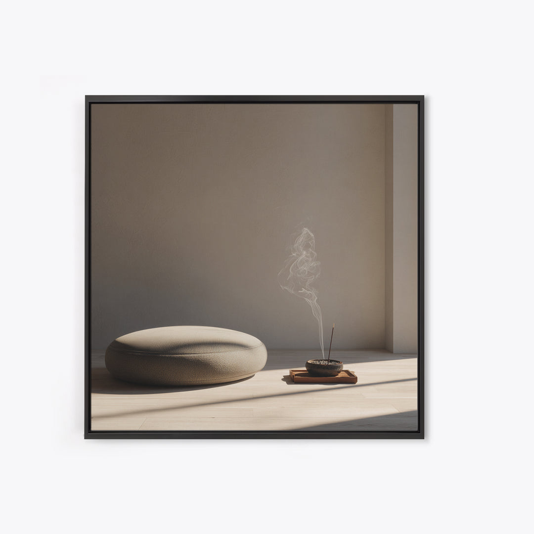 Minimalist Zen Meditation Corner Wall Art, Japandi Style Sunlit Room Photography Print, Calming Neutral Home Decor Bedroom Art