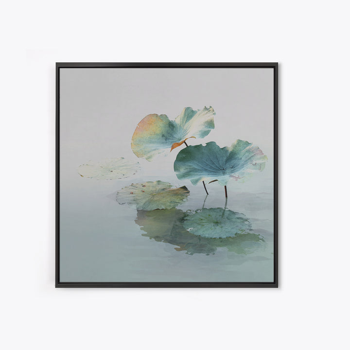Minimalist Lotus Leaves Over Water Wall Art, Serene Zen Landscape Canvas Print, Japandi Neutral Home Decor