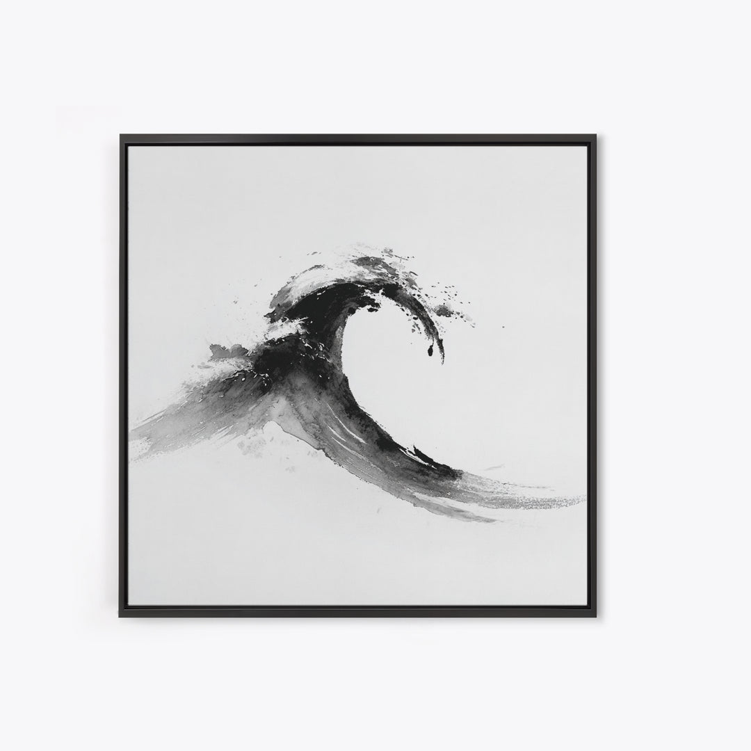 Minimalist Black And White Wave Painting Wall Art, Japanese Inspired Ocean Print, Modern Abstract Art, Coastal Home Decor