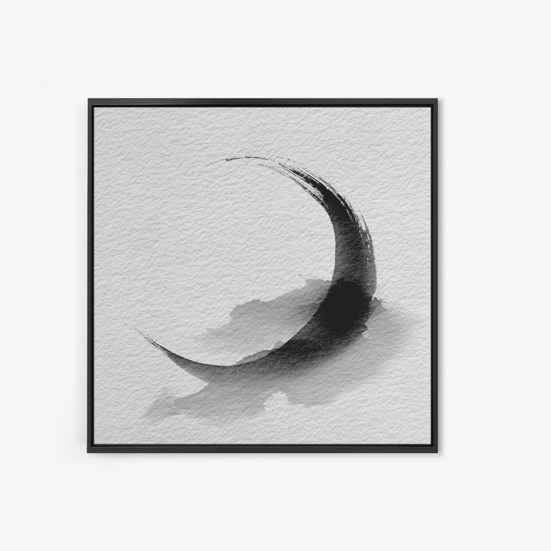 Black Ink Crescent Brushstroke Minimalist Abstract Wall Art, Japandi Zen Decor, Modern Canvas Print