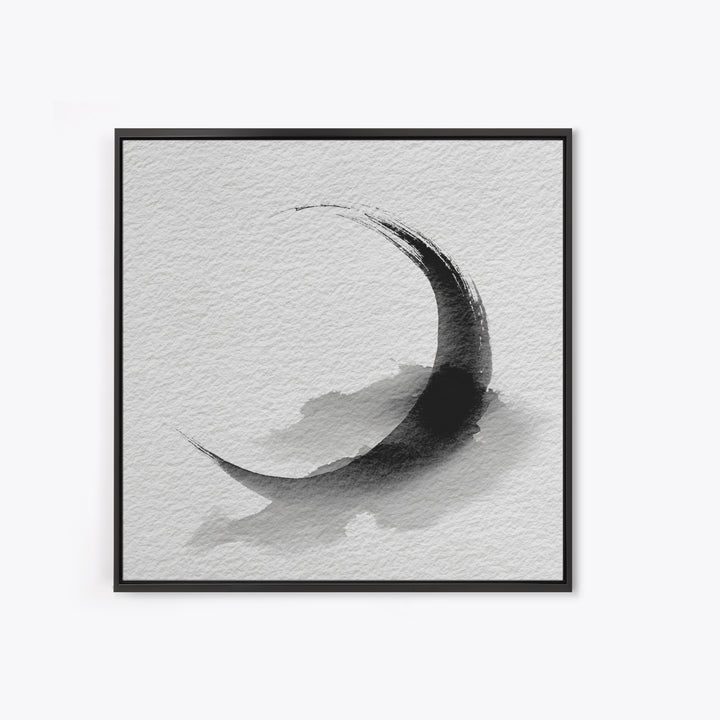 Black Ink Crescent Brushstroke Minimalist Abstract Wall Art, Japandi Zen Decor, Modern Canvas Print