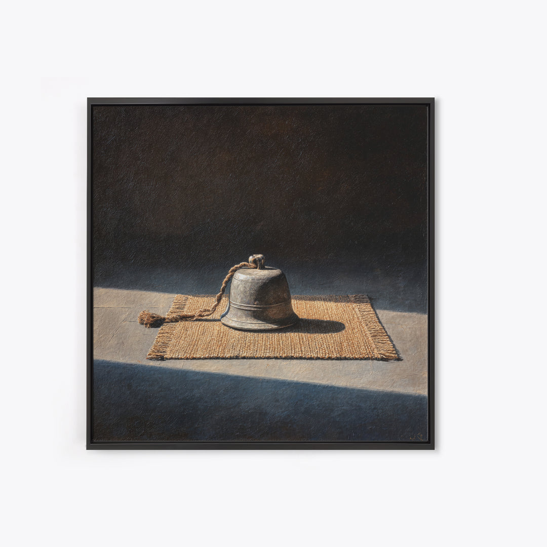 Minimal Still Life Bell Wall Art, Rustic Neutral Object Painting Framed Canvas Print, Modern Farmhouse Decor, Wall Art