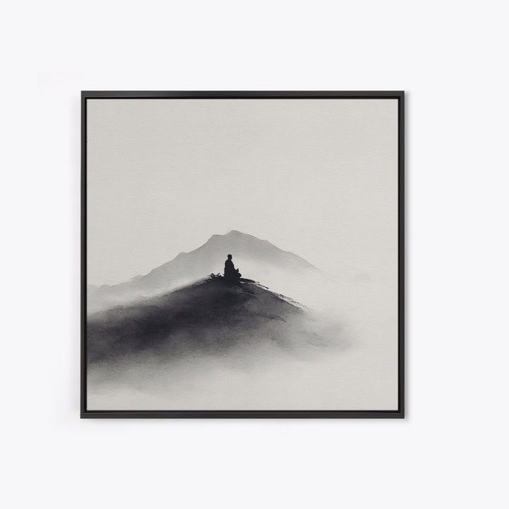 Minimalist Black And White Ink Landscape With Misty Mountains Wall Art Canvas Print For Modern Decor
