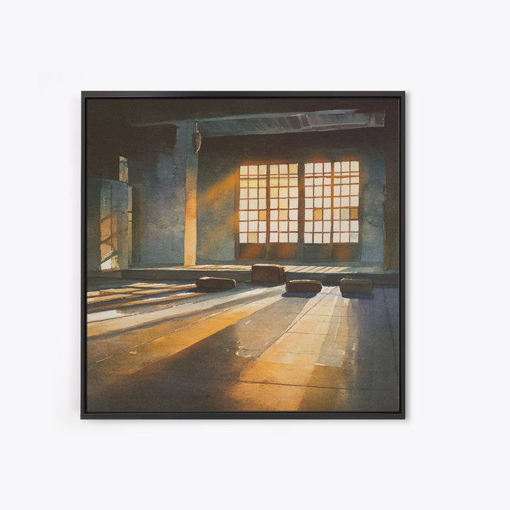 Sunlit Japanese Interior Wall Art, Warm Minimalist Room Print, Serene Zen Home Decor, Calming Light Wall Art