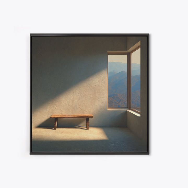Minimalist Mountain View Bench Wall Art Modern Landscape Print Neutral Home Decor Living Room Wall Art Canvas Print