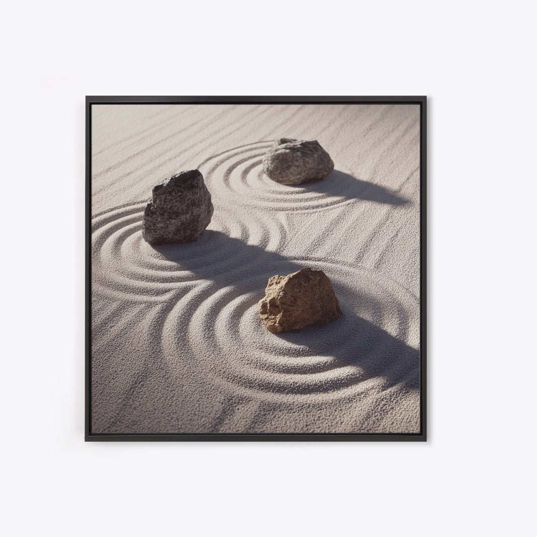 Minimalist Zen Rock Garden Wall Art, Neutral Japanese Canvas Print, Wabi Sabi Decor, Calming Modern Bedroom And Spa Wall Art