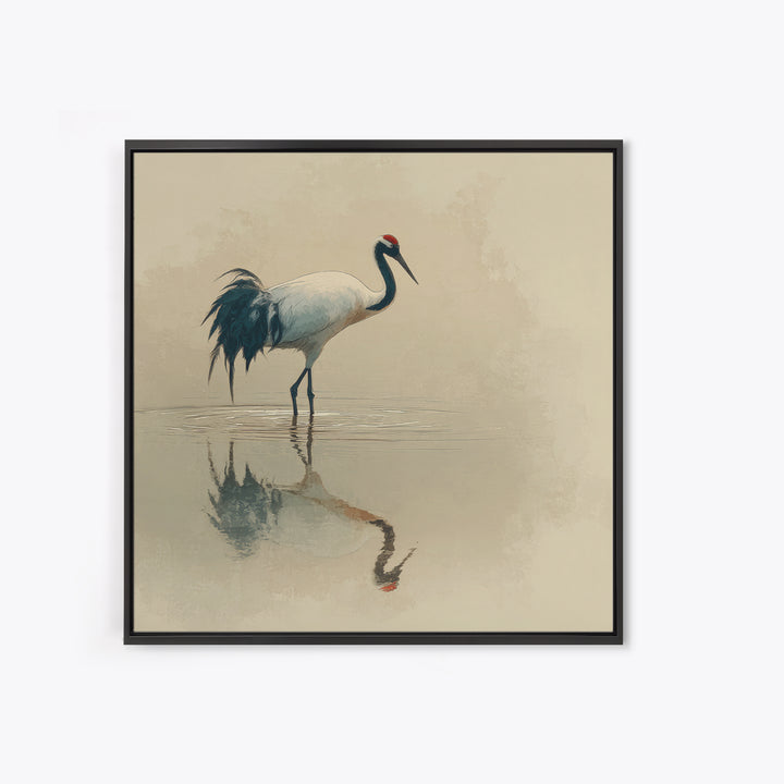 Elegant Red Crowned Crane Wall Art Print, Minimalist Japanese Bird Painting, Neutral Nature Canvas Print For Japandi Style Living Room Decor