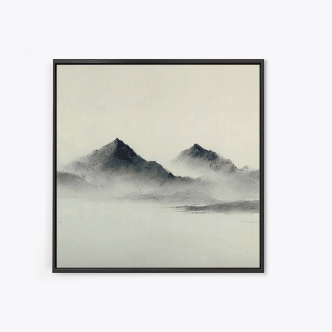 Minimal Misty Mountain Landscape Wall Art, Black And White Ink Painting Print, Serene Japandi Decor For Modern Bedroom Or Office