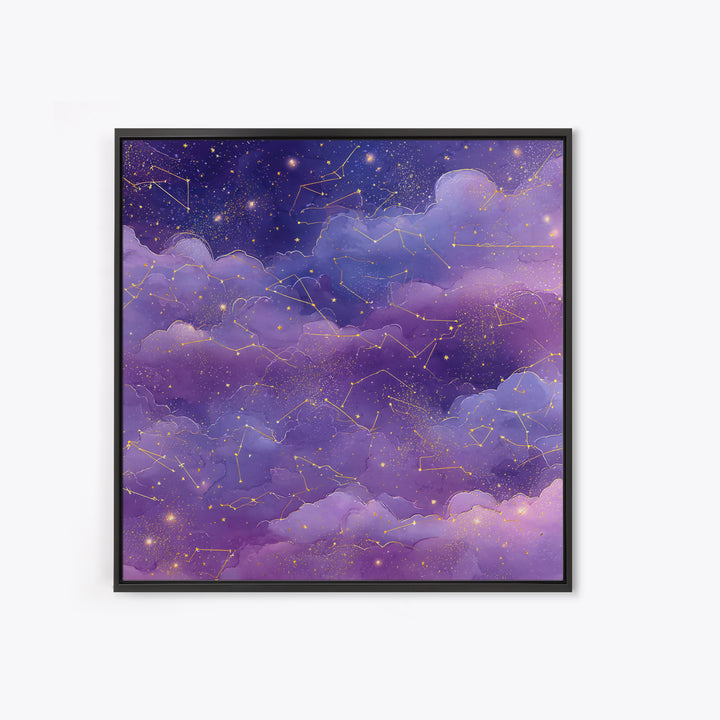 Purple Constellation Clouds Canvas Print, Celestial Wall Art, Astrology Decor, Starry Night Sky Nursery And Bedroom Decor