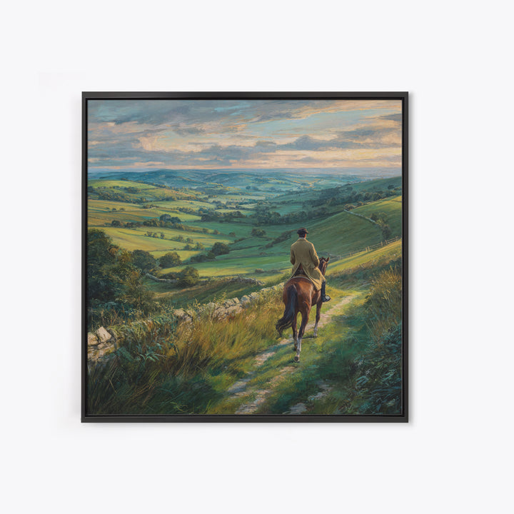 Horseback Rider Over Rolling Green Countryside Canvas Print, Equestrian Wall Art, Rustic Landscape, Country Home Decor, Gift For Horse Lover