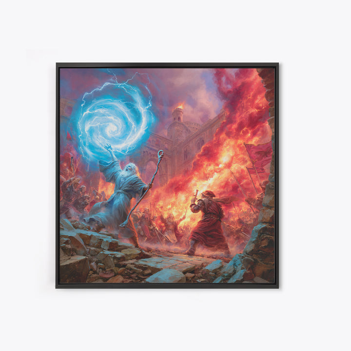 Epic Wizard Battle Canvas Print, Fantasy Wall Art With Fire Magic Portal, Dungeons And Dragons Decor, Gamer Room Gift, Epic Art