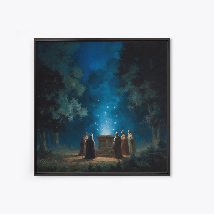 Moonlit Forest Ritual Altar Wall Art, Dark Fantasy Canvas Print, Mystical Gothic Decor, Spiritual Wizard Art Print Gift Decor