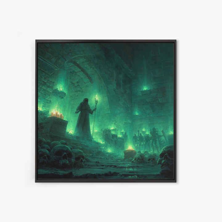 Necromancer Crypt With Skulls Wall Art, Dark Fantasy Canvas Print, Gothic Dungeon Decor, Witchy Occult Art Gift For Man Cave