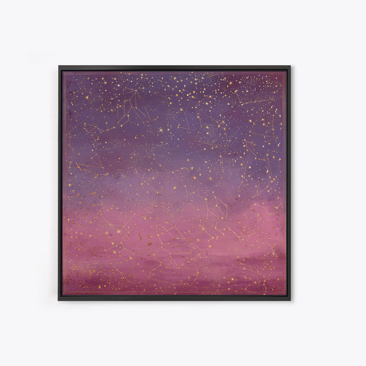Golden Zodiac Constellation Sky Wall Art, Astrology Poster, Celestial Wall Decor, Mystical Purple Bedroom Art Print Gift