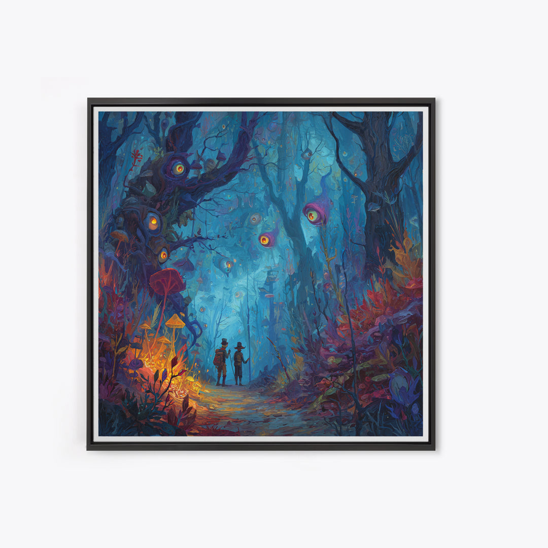 Glowing Eyed Enchanted Forest Wall Art, Whimsical Fantasy Canvas Print, Mushroom Kids Room Decor, Magical Nursery Gift For Her