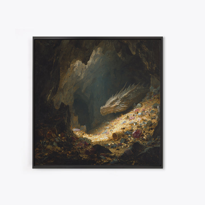 Sleeping Dragon On Glittering Treasure Hoard Canvas Print, Fantasy Wall Art, Cave Decor, Mythical Creature Gift For Him, Unique Home Decor