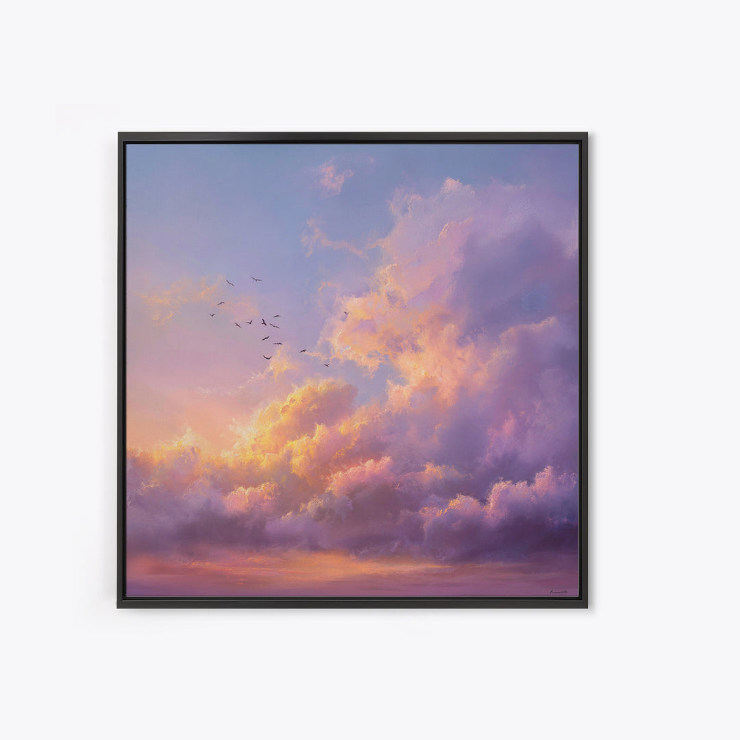 Pastel Sunset Clouds With Flying Birds Wall Art, Dreamy Sky Canvas Print For Living Room Decor And Serene Bedroom Decor Gift