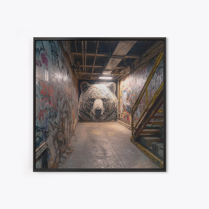 White Bear Graffiti Mural Wall Art, Urban Street Art, Animal Wall Decor, Contemporary Canvas, Office Decor Gift, Industrial Home Decor