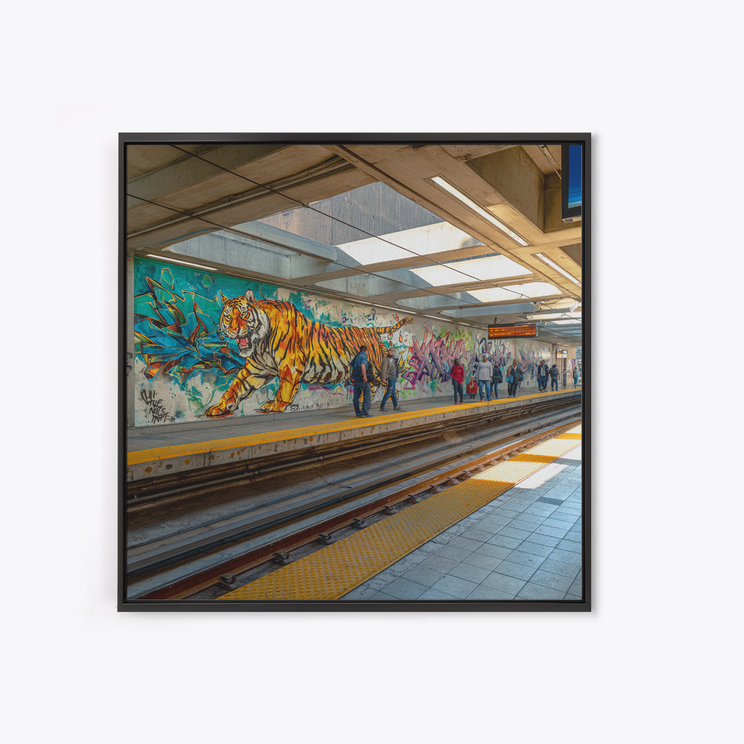 Tiger Subway Graffiti Mural Canvas Print, Urban Wall Art, Animal Wall Decor, Transit Station Decor, Contemporary Art, Housewarming Gift