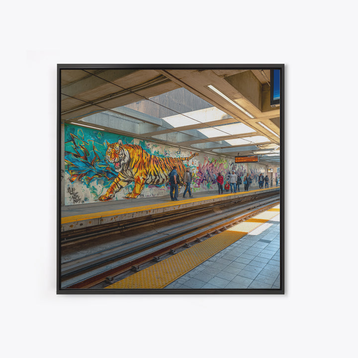 Tiger Subway Graffiti Mural Canvas Print, Urban Wall Art, Animal Wall Decor, Transit Station Decor, Contemporary Art, Housewarming Gift