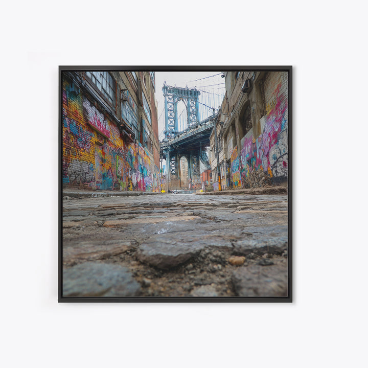 Cobblestone Alley And Bridge Wall Art, Urban Graffiti Photography Print, New York City Decor, Industrial Wall Decor, Travel Poster