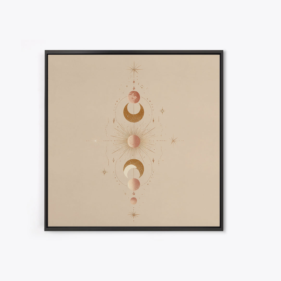 Boho Moon Phase Celestial Wall Art, Mystical Sun And Stars Canvas Print For Bedroom Decor, Nursery Art, And Spiritual Gift