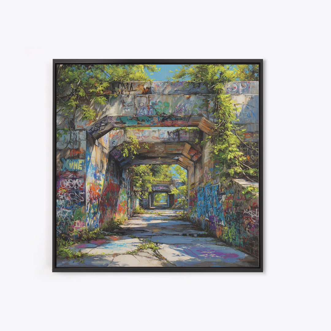 Overgrown Graffiti Concrete Passage Wall Art, Urban Street Art, Industrial Wall Decor, Modern City Home Decor Print For Loft