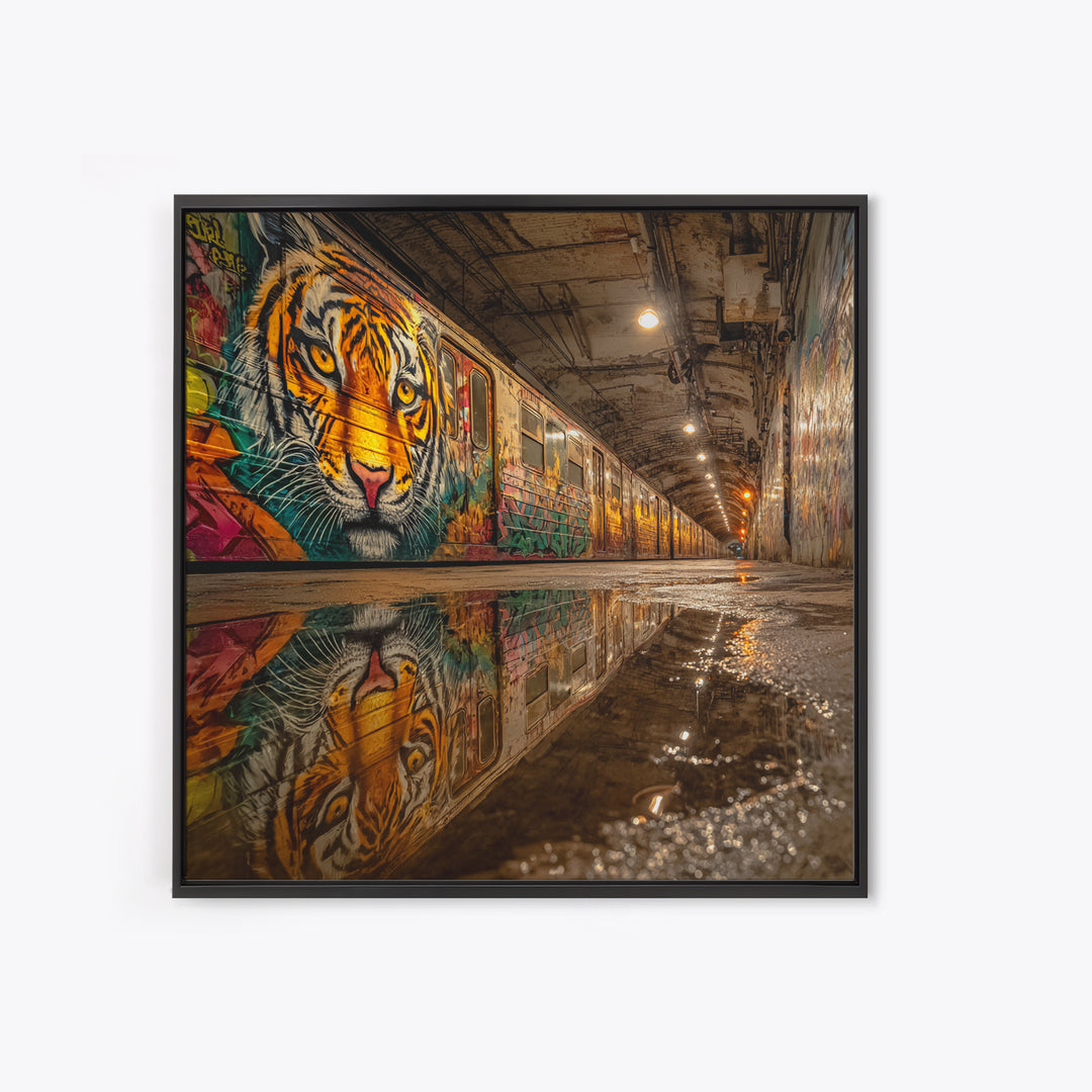 Graffiti Tiger Subway Tunnel Canvas Print, Urban Street Art, Big Cat Wall Art, Industrial Decor, Modern Graffiti Art Print