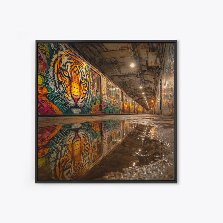 Graffiti Tiger Subway Tunnel Canvas Print, Urban Street Art, Big Cat Wall Art, Industrial Decor, Modern Graffiti Art Print