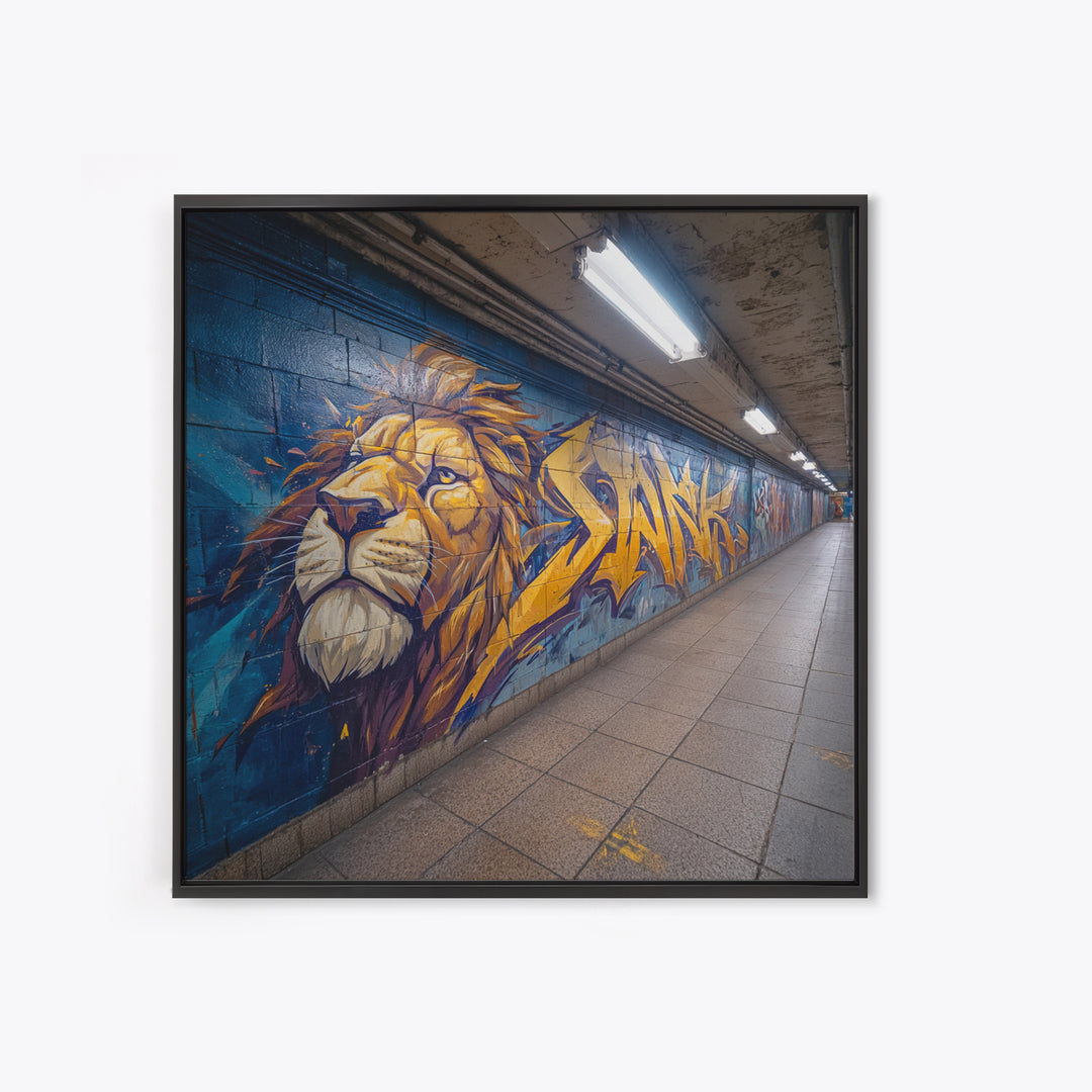 Lion Graffiti Subway Mural Large Wall Art, Urban Street Art Print, Bold Animal Canvas, Modern Decor, Man Cave Gift For Him