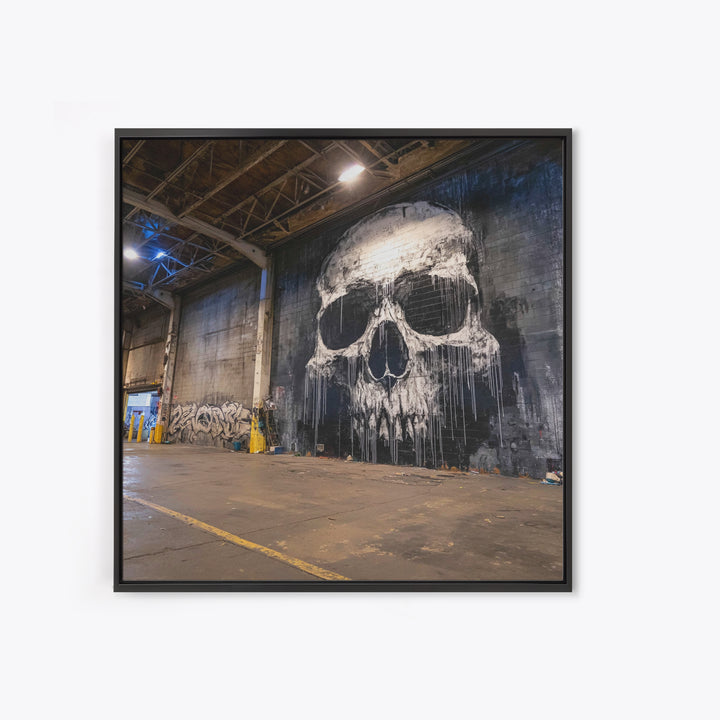 Giant Skull Mural Wall Art, Black And White Graffiti Canvas Print, Gothic Decor, Industrial Loft Poster, Edgy Wall Decor
