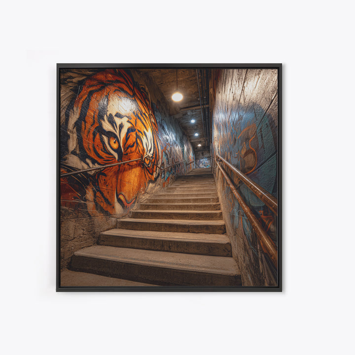 Roaring Tiger Graffiti Stairwell Wall Art, Urban Street Art Print, Industrial Decor, Bold Animal Wall Decor, Modern Home Decor
