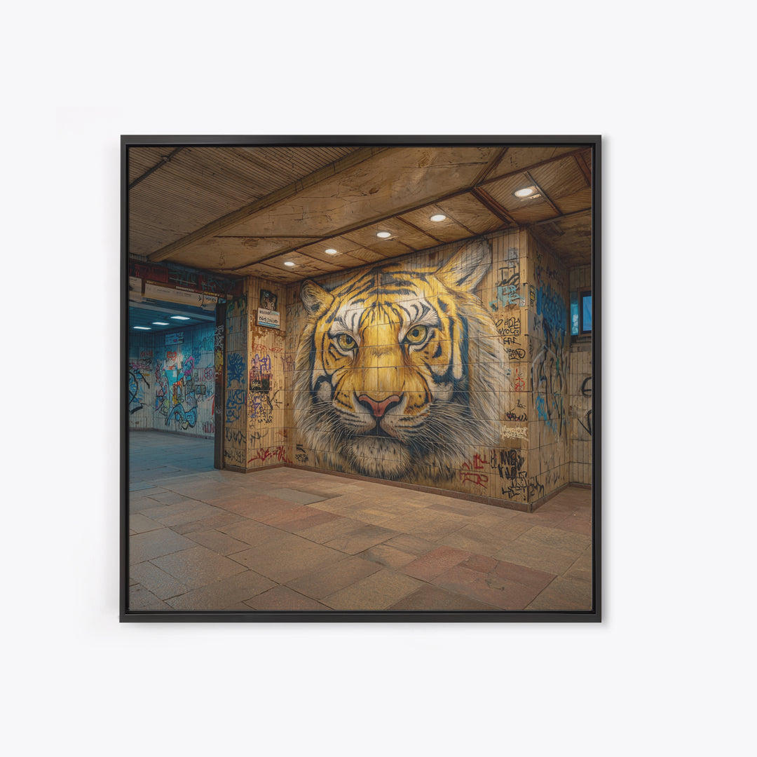 Urban Tiger Mural Subway Station Wall Art, Street Art Graffiti Canvas Print, Big Cat Decor, Bold Contemporary Gift For Him