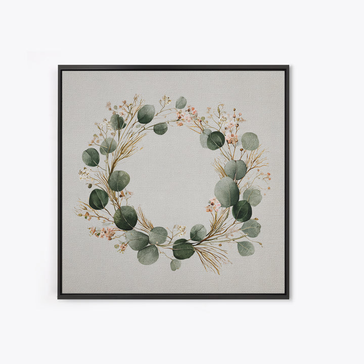 Eucalyptus Wreath Botanical Wall Art, Minimalist Canvas Print, Sage Green Floral Decor, Farmhouse Entryway Housewarming Gift
