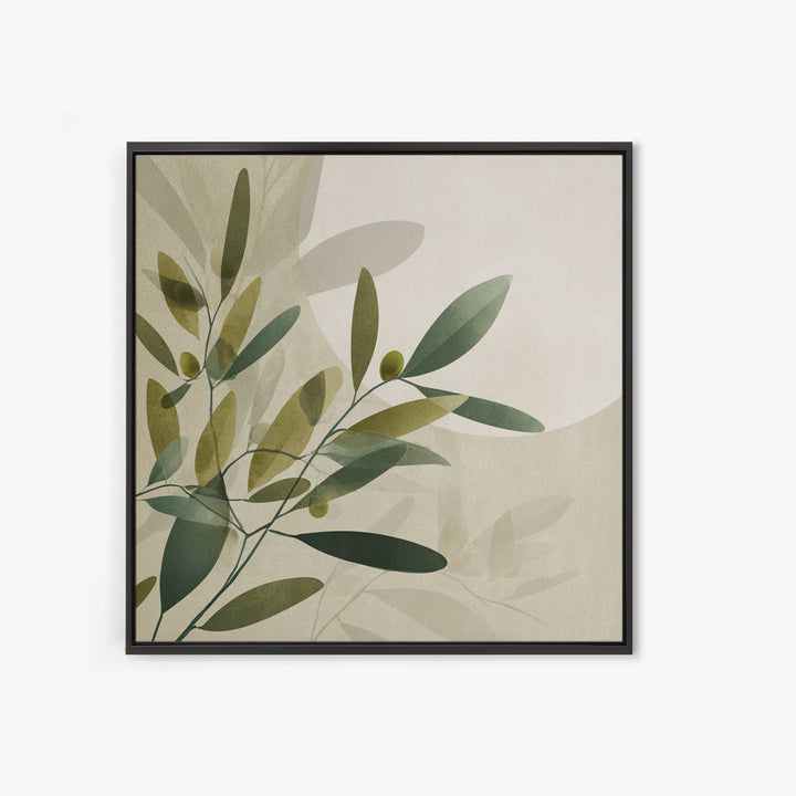 Olive Branch Botanical Wall Art, Sage Green Neutral Canvas Print, Minimalist Nature Decor, Japandi Living Room Wall Decor