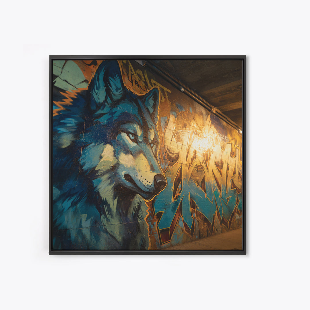 Blue Wolf Graffiti Mural Wall Art, Urban Animal Canvas Print, Street Art Decor, Modern Man Cave Wall Decor, Wolf Lover Gift