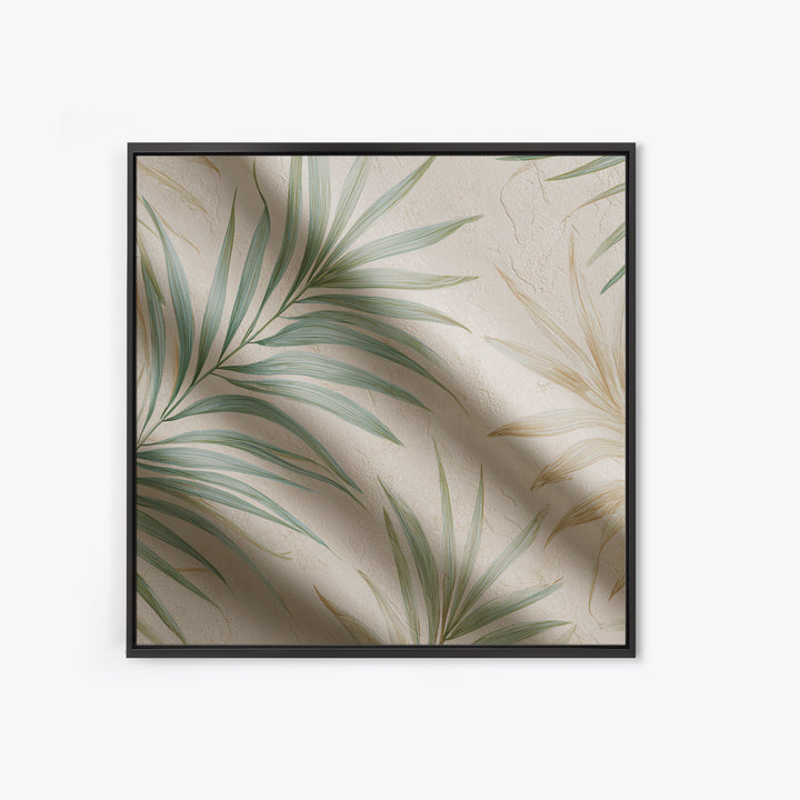 Tropical Palm Leaf Wall Art, Soft Green Beige Canvas Print, Coastal Botanical Decor, Boho Spa Bathroom Wall Decor For Relaxing Home Decor