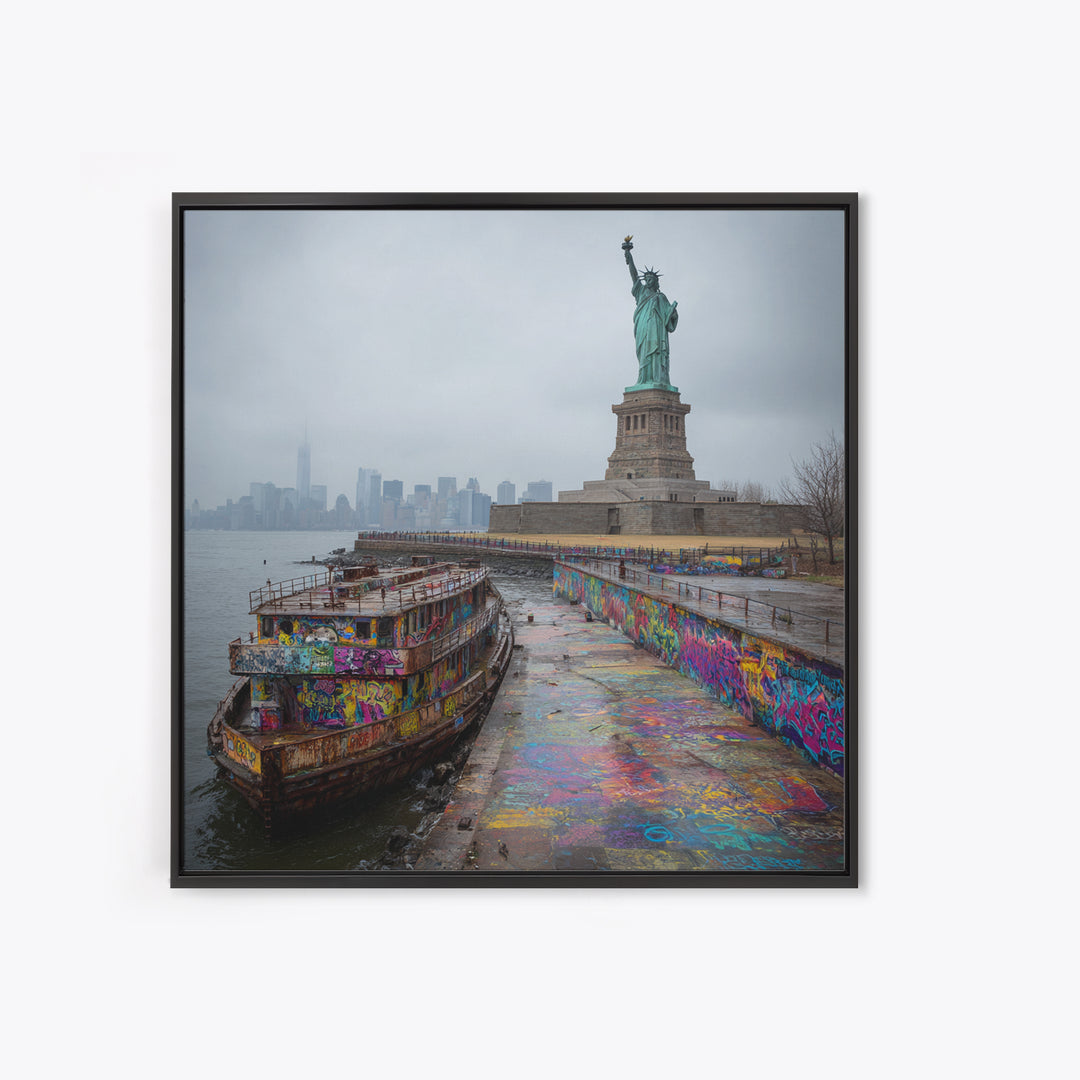 Statue Of Liberty And Graffiti Harbor Wall Art, NYC Travel Print, Urban Street Art Decor, New York City Gift For Living Room Decor