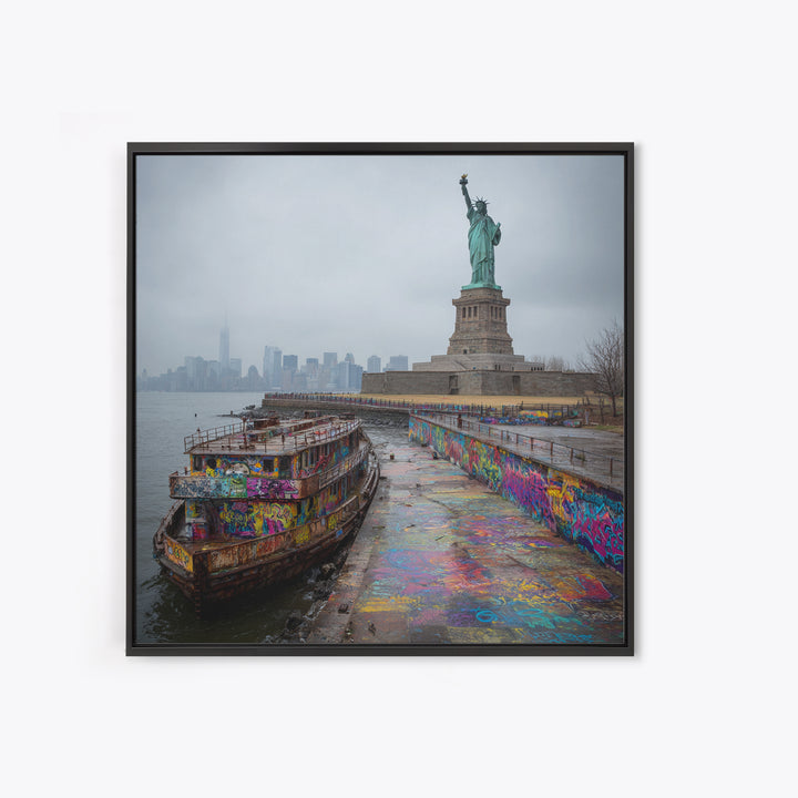 Statue Of Liberty And Graffiti Harbor Wall Art, NYC Travel Print, Urban Street Art Decor, New York City Gift For Living Room Decor