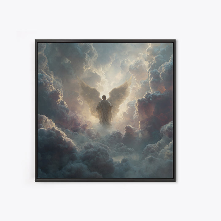 Radiant Angel In Storm Clouds Wall Art, Celestial Religious Art Print, Spiritual Home Decor, Dramatic Christian Canvas Print