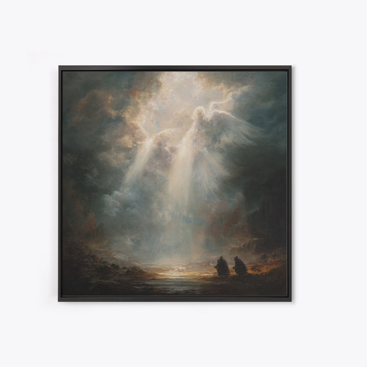 Radiant Angel Emerging From Storm Clouds Framed Canvas Print, Spiritual Wall Art, Religious Home Decor, Prayer Room Gift