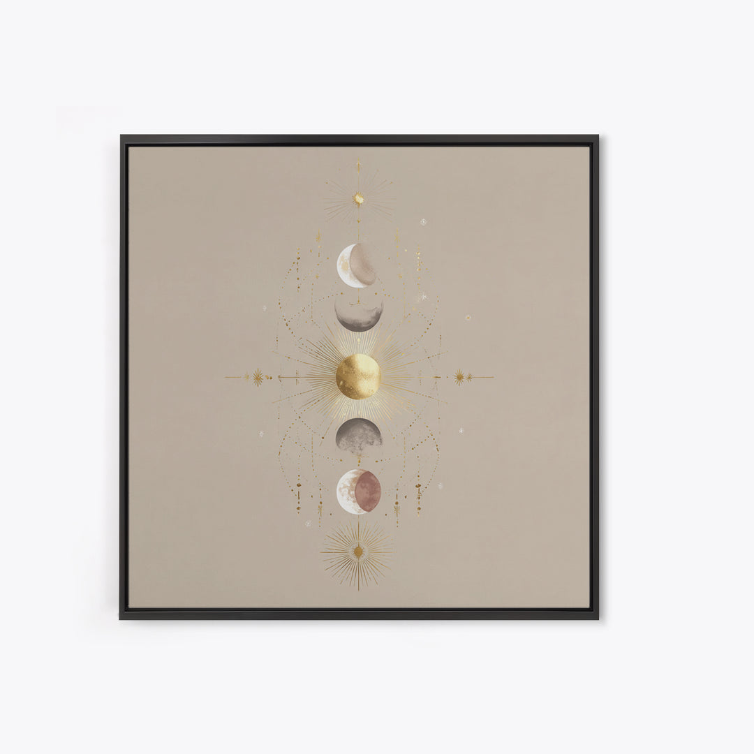Celestial Moon Phase Wall Art, Gold Sun And Stars Canvas Print, Mystical Astrology Decor, Boho Neutral Bedroom Wall Decor