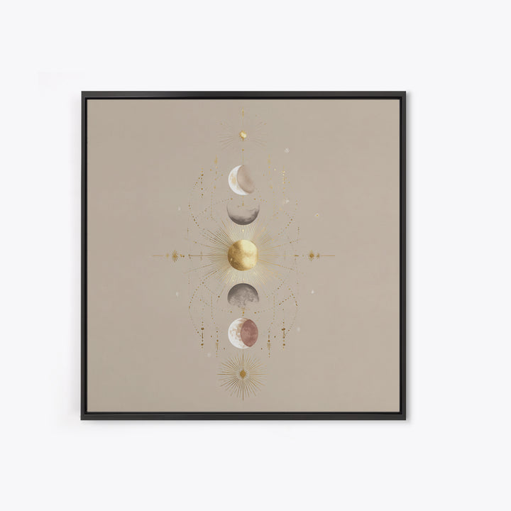 Celestial Moon Phase Wall Art, Gold Sun And Stars Canvas Print, Mystical Astrology Decor, Boho Neutral Bedroom Wall Decor