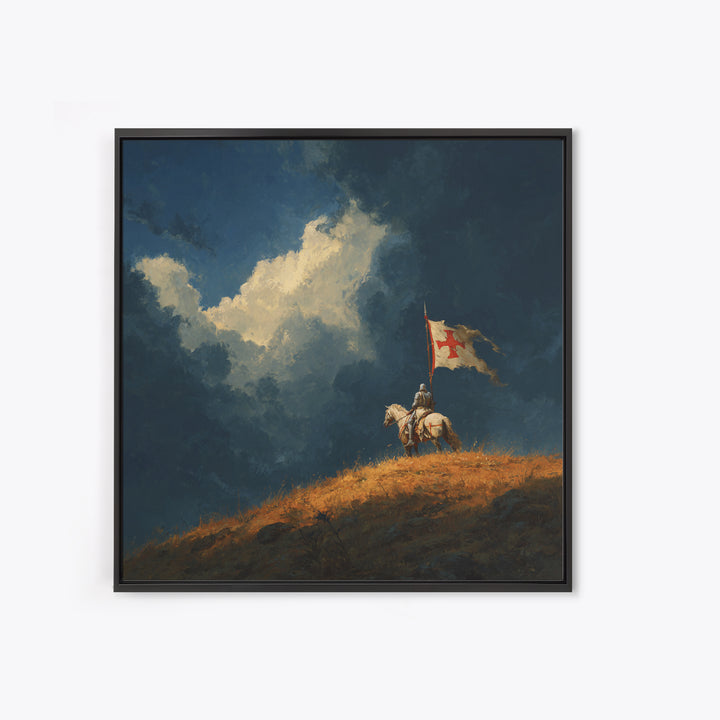 Medieval Knight On Horse With Tattered Flag Wall Art, Dramatic Fantasy Landscape, Gothic Medieval Decor, Warrior Gift Print