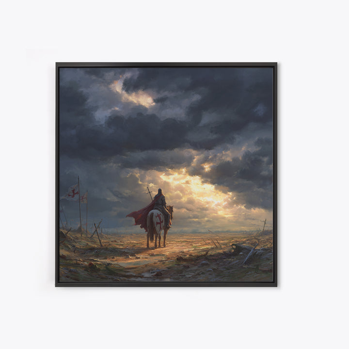 Templar Knight On Horse In Stormy Battlefield Wall Art, Medieval Landscape Art, Gothic Wall Decor, Epic Fantasy Gift For Him