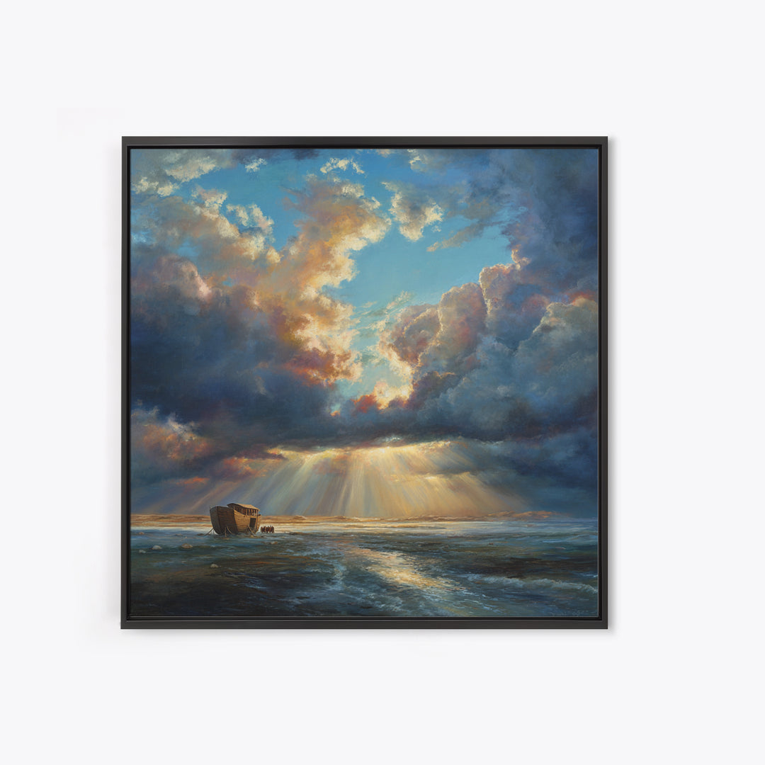 Noah's Ark Storm Clouds Wall Art, Christian Canvas Print, Ocean Seascape Painting, Bible Story Decor, Inspirational Gift