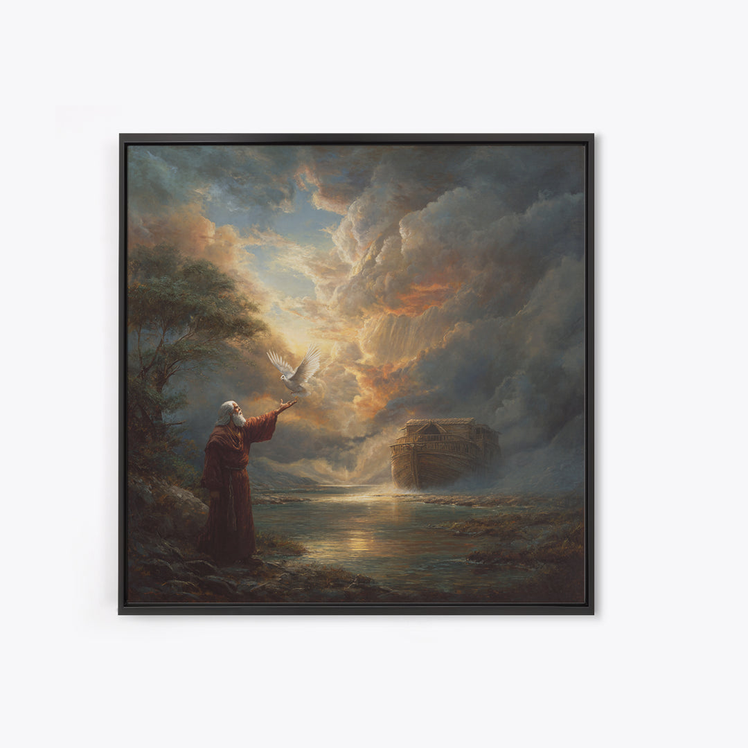 Noah Releasing Dove Before Storm Canvas Print, Biblical Wall Art, Christian Artwork, Dramatic Landscape Decor, Faith Gift