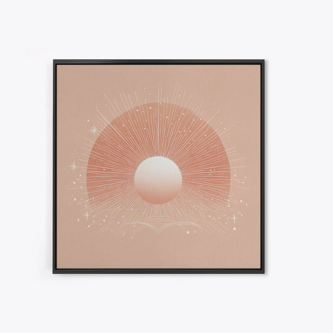 Radiant Peach Sun Wall Art, Celestial Canvas Print, Boho Sun And Moon Decor, Minimalist Nursery Or Bedroom Wall Decor Art Print