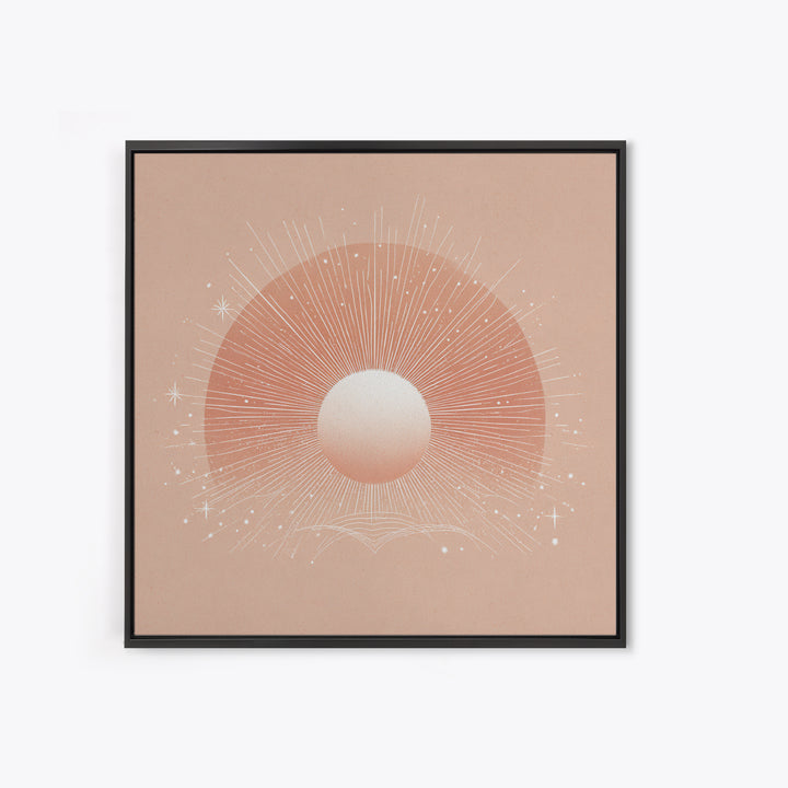 Radiant Peach Sun Wall Art, Celestial Canvas Print, Boho Sun And Moon Decor, Minimalist Nursery Or Bedroom Wall Decor Art Print
