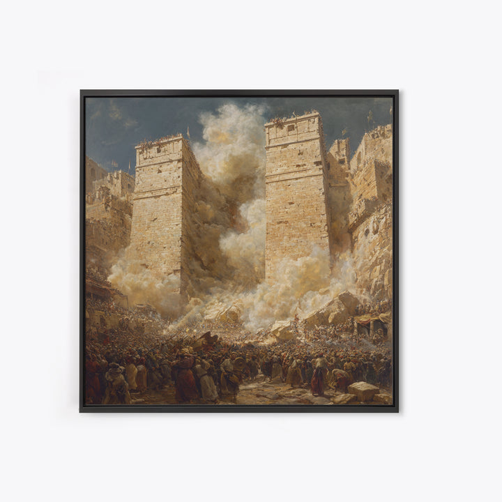 Epic Ancient Siege City Collapse Wall Art, Biblical Battle Canvas Print, Historical Drama, Medieval Decor, Statement Artwork
